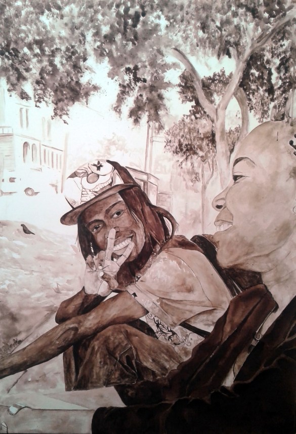 Say ''Peace''. Hair dye on canvas.2016